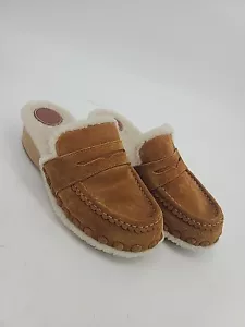 Zapatos zueco Chloe Joy tacón de madera gamuza piel de oveja naranja caramelo para mujer 38 EE. UU. 8 - Imagen 1 de 17
