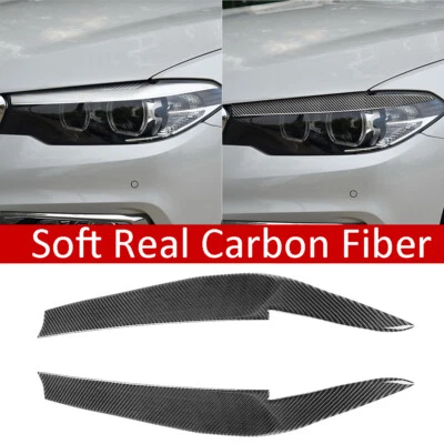 Carbon Fiber Headlight Eyelids Eyebrow Trim For BMW 5 Serie G30 530i 540i 2018+ - Image 1 of 4