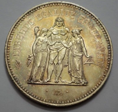1977 .900 PLATA FRANCÉS 50 FRANCOS HÉRCULES Liberté Egalité Fraternité Foto 1 de 3