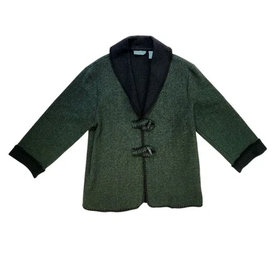 Marsh Landing Petites Wool Blend Peacoat Jacket PM Med Green Black Herringbone - Image 1 of 4