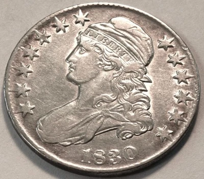 Medio dólar busto tapado 1830, grado superior, mejor moneda tipo plata 50C Foto 1 de 3