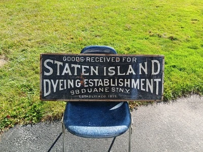 Early Original Primitive 1819 Wooden Gothic NYC Dyeing Establishment Adv Sign - Image 1 of 4