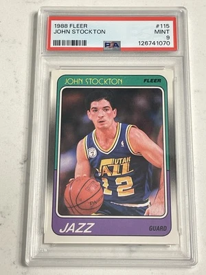 1988 Fleer #115 John Stockton RC Jazz HOF Rookie Card PSA 9 MINT - Image 1 of 2