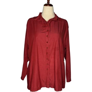 Krista Larson Shirt Cotton Riptide Berry Red Lagenlook OSFM Made in USA - Picture 1 of 12
