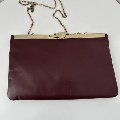 NWT - Etra Vintage Envelope Clutch Genuine Leather Purse Burgundy w Gold Trim - Image 1 of 4