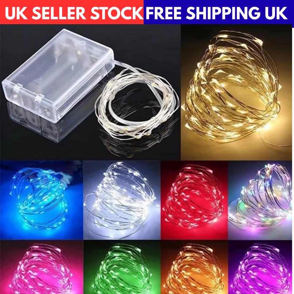 Battery Operated LED Fairy Lights, 2M 3M 5M 10M Xmas String Lights Party Wedding - Image 1 of 4