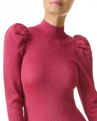 Alice + Olivia Dress Issa Mini Puff Sleeve Pink Metallic XL NWT Holiday Dress - Image 1 of 4