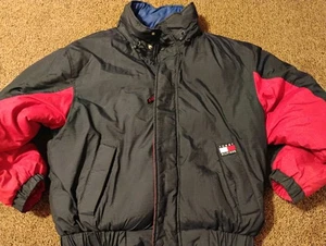Men's Tommy Hilfiger Reversible Jacket Goose Down Mens Large Flag 90s Sz XL - Picture 1 of 13