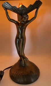 Vintage Art Deco Bronze Boudoir 10.5”Lamp Nude Woman Dancer Winged Victory - Picture 1 of 15