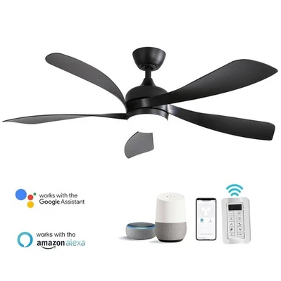 SOFUCOR Black 45inch Smart Ceiling Fan with Lights and Remote Work with Alexa/Google/App