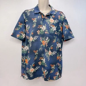Tommy Bahama Hawaiian Floral Polo Shirt Men’s Size Large Prima Cotton Blue - Picture 1 of 12