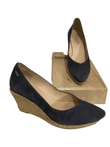 Viscata Barcelona Blue Suede Leather Espadrille Wedge Pumps 37 6.5 US - Picture 1 of 9