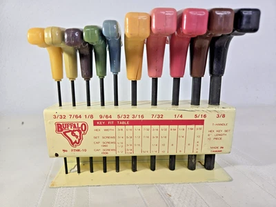 Vintage Buffalo Metal 10 Hex Key T Handle with Holder 3/32" - 3/8" Made USA - Image 1 of 4