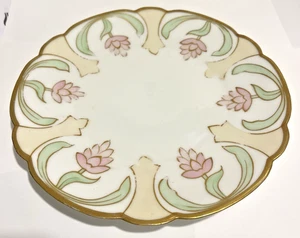 Antique Limoges France Art Nouveau Plate Hand Painted Pink Tulips c.1900 - Picture 1 of 8