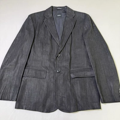 Hugo Boss Leather Jacket 40R/50 Mens Sport Coat Italian Calf Nubuck Herringbone - Image 1 of 4