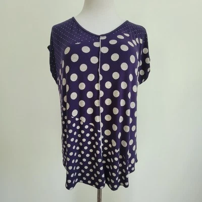 Vanilla Sugar Porridge Casual Navy Blue White Printed Polka Dot Blouse Top Sz M Foto 1 de 4