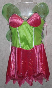 SEXY FAIRY COSTUME Adult Large 12-14 Pink Green Wings Tink Women Halloween NEW - Picture 1 of 2