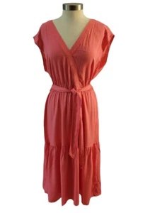 BB Dakota Dress Size XL Ruffled Faux Wrap Coral Fabric Belt New With Tags - Afbeelding 1 van 9