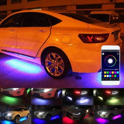 4x RGB LED Under Car Tube Strip Underglow Body Neon Lights Phone App Control Kit - Image 1 of 4