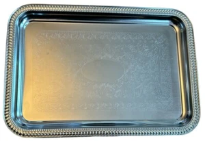 New Rectangle Silver Metal Serving Ornate Intricate Tray Rocco,Victorian,Wedding - Picture 1 of 5