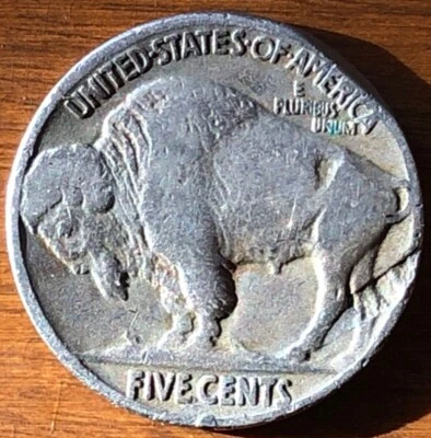 1935-P Buffalo Nickel Mint Error 5c - Strike Thru Error Reverse - US Mint Error - Image 1 of 2