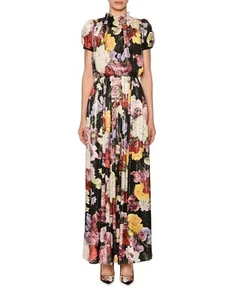 New Dolce & Gabbana Mock-Neck Puff-Sleeve Floral print maxi dress Gown size 42 - Picture 1 of 12