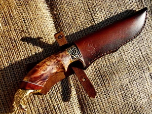 STAINLESS STEEL CUSTOM HANDMADE KNIFE MAPLE CUP HUNTING COBRA + LEATHER SHEATH - Picture 1 of 4