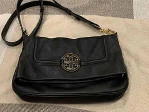 Tory Burch black Fold Over Amanda Crossbody Purse  - Picture 1 of 14