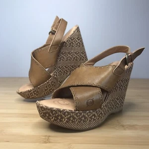 Born Leather Strappy Woven Wedge Platform Boho Hippie Y2K Cottage Sandals - Picture 1 of 11