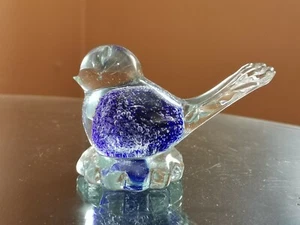 Blue & Clear Art Glass Bird Figurine / Paperweight w/ Bubbles - EXC. - Picture 1 of 9