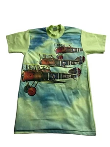 VTG 70s JC Penneys Planes Graphic Knit Shirt Size Small USA Made Novelty 1970s - Picture 1 of 6