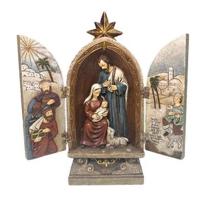 Trittico Presepe 10" Pieghevole Cassapanca in Resina Statuina Vacanze Natale - Foto 1 di 9