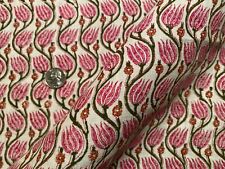 1.5Y Susan Deliss Hand Block Print Tulip Vine Hand Woven Linen Fabric $300Retail