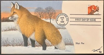 US #3036 FDC 1998 Beautiful Red Fox hand drawn & painted Poormon Cachet (only *d - Image 1 of 2