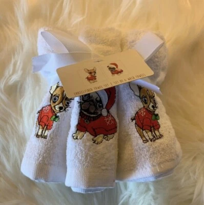 Pug Bulldog Chihuahua cara toallas de mano paño Navidad Santa sombrero 6 piezas baño Foto 1 de 3