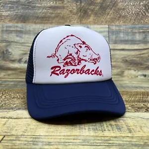 Arkansas Razorbacks Mens Trucker Hat Navy Snapback Vintage Logo Football Cap - Picture 1 of 5