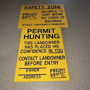 Lote de 2 letreros de madera sin caza de colección 12x9 proyecto respeto masonita pintados amarillo caza - Imagen 1 de 15