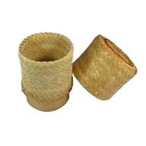Small Bamboo Serving Baskets Handmade Laos Sticky Rice Container, 100% Natural - Picture 1 of 5
