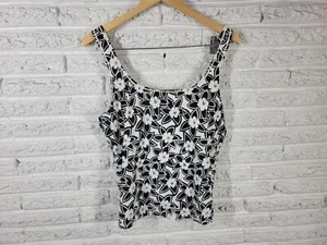 Tropical Escape Women Swim Top 20W Plus Black Floral Wide Strap Built in Bra New - Picture 1 of 9