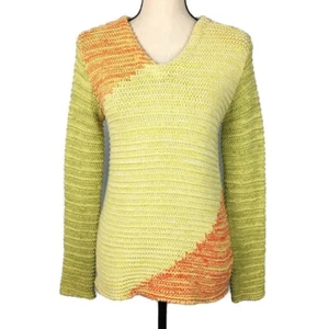 Cousin Johnny Knit Pullover Sweater Womens Small Green Orange Yellow Long Sleeve - Picture 1 of 7