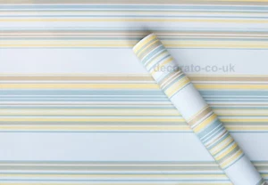 10M BLUE STRIPED WATER RESISTANT STICKY BACK WALLPAPER PLASTIC FILM FABLON GREY - Picture 1 of 6