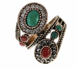 Nuevo Anillo Turco Retro Color Dorado Estrás Hueco Doble Floral Wi - Imagen 1 de 8