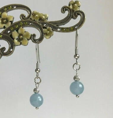 Faceted Aquamarine Droplet Hypoallergenic 316L Steel Dangly Earrings in Gift Bag - Image 1 of 4