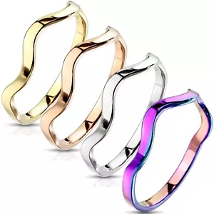 Stainless Steel Stackable Wave Ring Gold Plated, Rose Gold, Silver, Rainbow - Picture 1 of 5