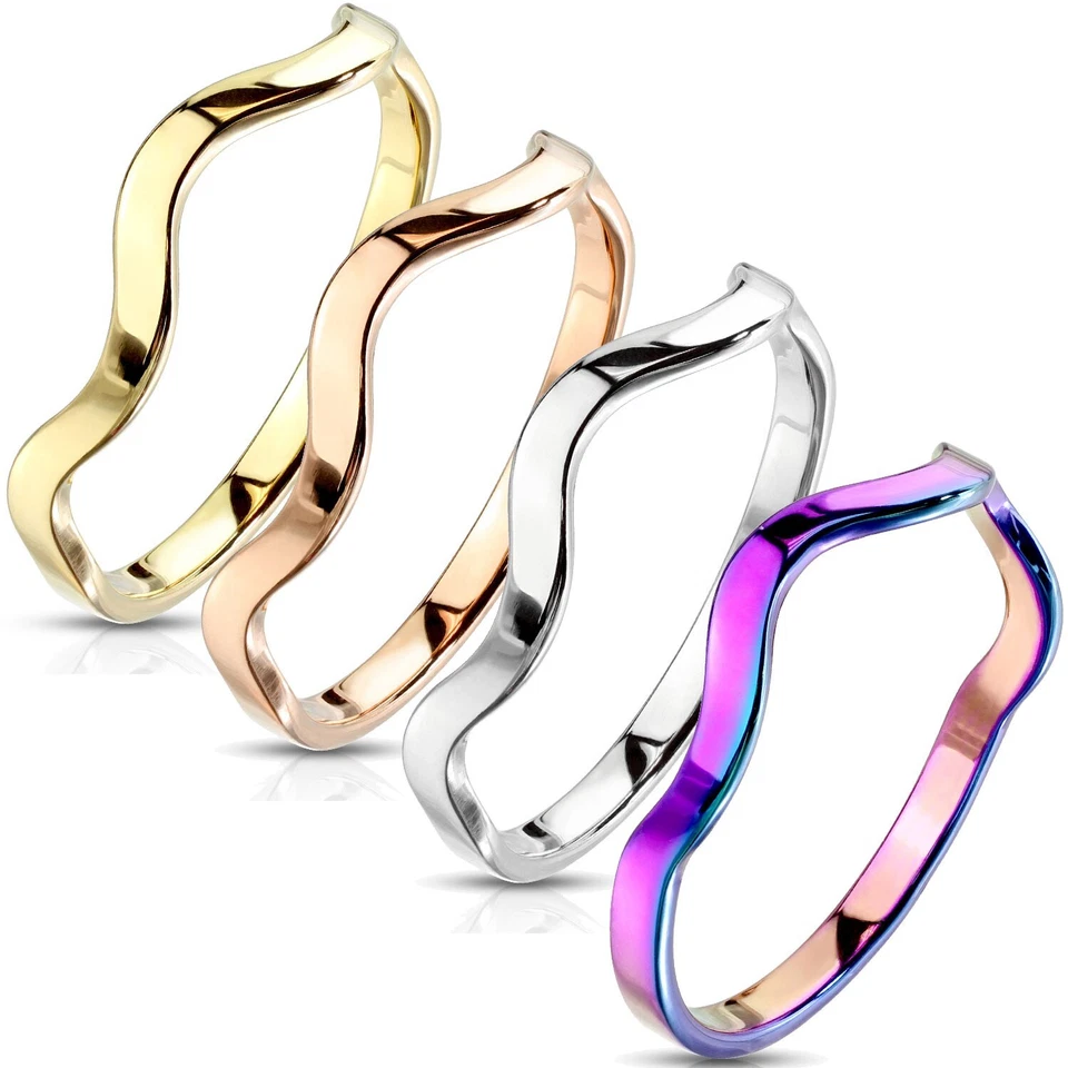 Stainless Steel Stackable Wave Ring Gold Plated, Rose Gold, Silver, Rainbow - Image 1 of 1