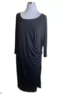 Vestido negro elástico de punto 2X para mujer diseño cintura fruncida - Imagen 1 de 11