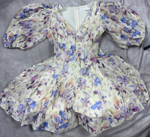 ZIMMERMANN Tama Puff Sleeve Silk Mini Dress Size 1