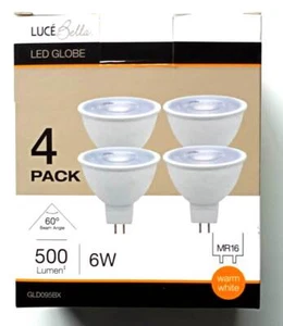 Luce Bella 4 Pack 6W 500lm 60° Warm white MR16 Led Globe - GLD095BX - Picture 1 of 2