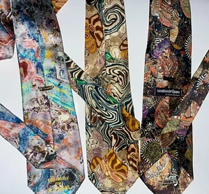 A. Taghi-Lot of 3 Vintage 100% Silk Abstract/Floral Print Neckties-Italy - Picture 1 of 7