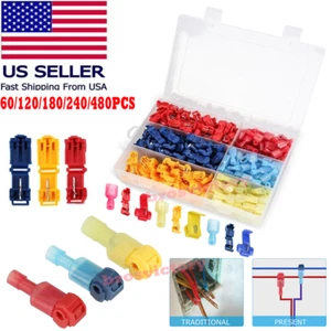 480PCS Insulated T-Tap 22-10 AWG Quick Splice Wire Terminal Combo Connectors Kit - Picture 1 of 23